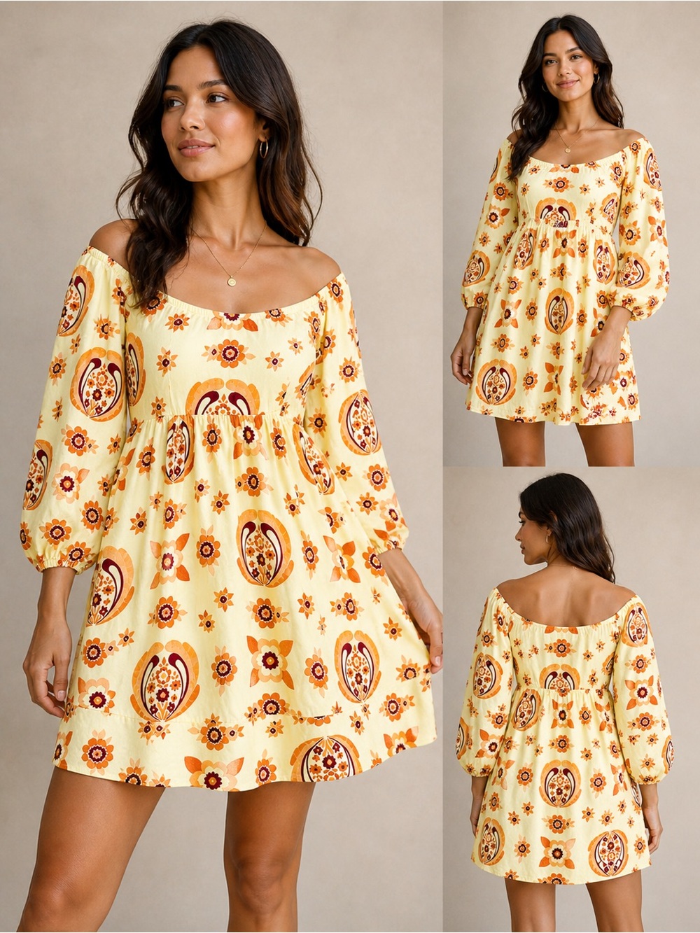 Urban Outfitters Boho Floral Off Shoulder Mini Dress Medium Peasant